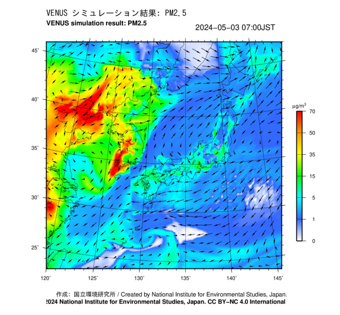 VENUS PM2.5 直近時刻の日本付近の予測画像